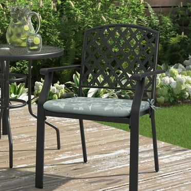 Sunny Citrus Outdoor Leaf Print Arm Chair Cushion 18 x 19 in Grey