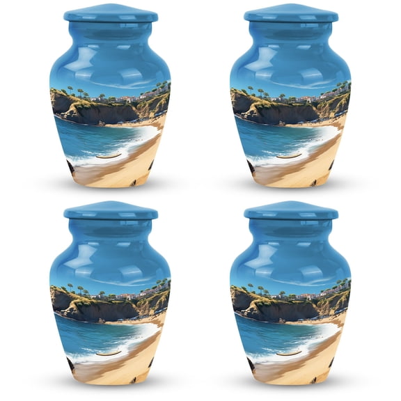 Sunny Cliffs Overlooking A Serene Beach, Cremation Keepsake Urns, Urns For Human Ashes Adult Male & Female, Decorative Funeral, Funeral Urns Small 3''_pack Of 4