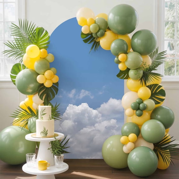 Sunny Clouds Arch Backdrop Cover, 7.2FT, White Gradient Sky Spandex Arch Covers Double-Sided Backdrop for Wedding Birthday Party Photo Background Decoration