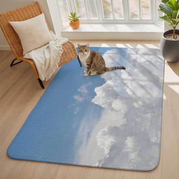 Sunny Clouds Area Rugs for Living Room 5x7, White Gradient Sky Washable Area Rug with Non Slip Backing, Stain Resist Linen Carpet for Bedroom, Dining Room, Entryway, Entrance