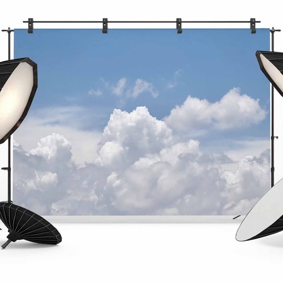 Sunny Clouds Backdrop for Photography, White Gradient Sky Photo Backdrop Portrait Background Party Banner Photo Backgrounds for Studio Booth Props, 7x5ft