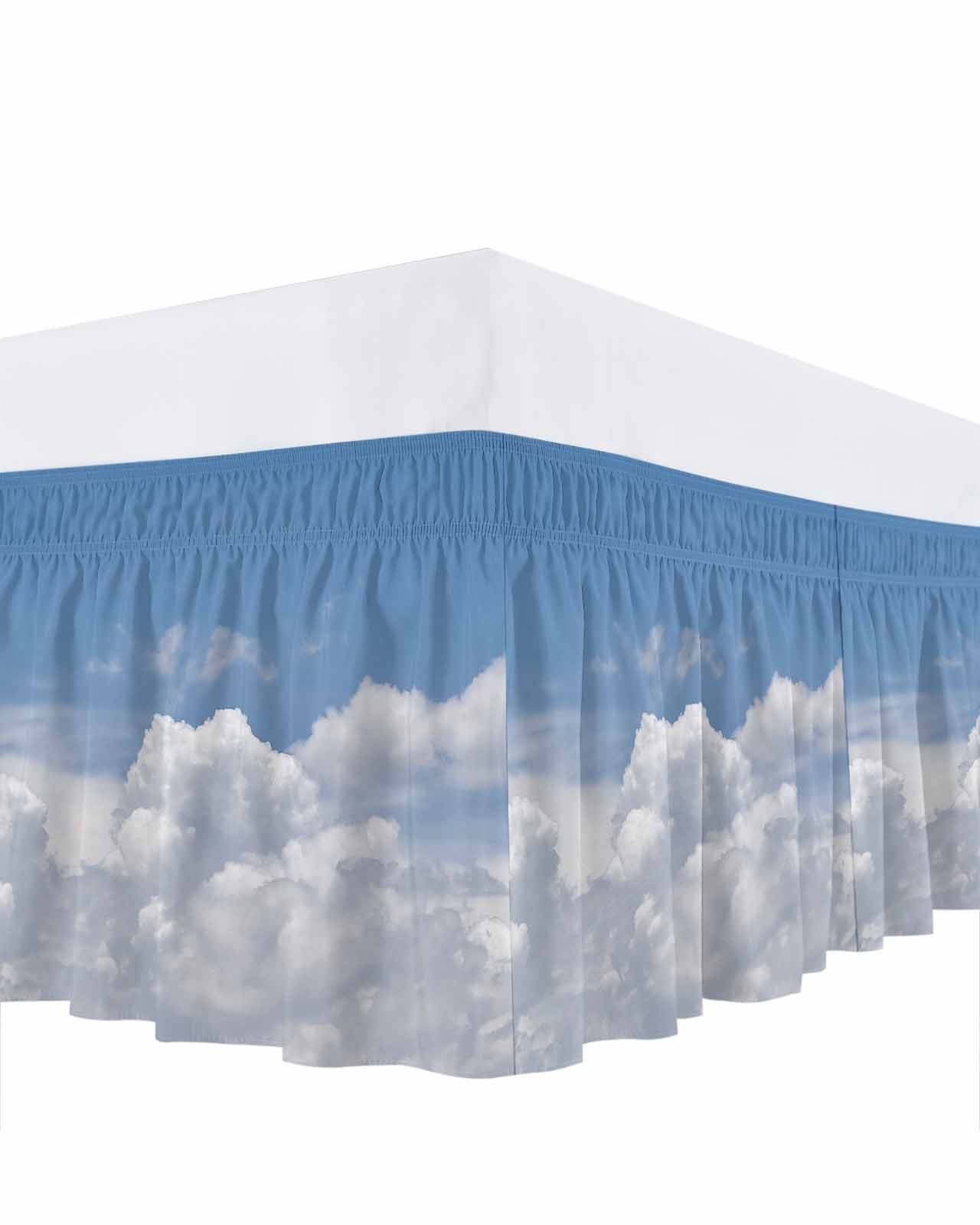 Sunny Clouds Bed Skirt White Gradient Sky Bed Skirts King Size 18 Inch Drop, Wrap Around Dust Ruffle&nbsp;Bedskirt with Adjustable Elastic Belt for Queen Size Beds
