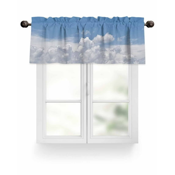 Sunny Clouds Valances for Windows White Gradient Sky Valance Rod Pocket Light Filtering Short Window Treatments Curtains for Kitchen Bathroom Living Room Bedroom, 1 Panel, 60 x 18 Inch
