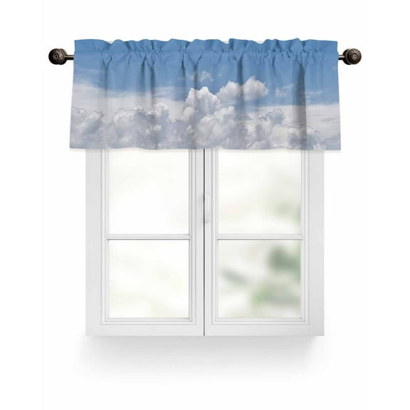 Sunny Clouds Valances for Windows White Gradient Sky Valance Rod Pocket Light Filtering Short Window Treatments Curtains for Kitchen Bathroom Living Room Bedroom, 1 Panel, 42 x 12 Inch