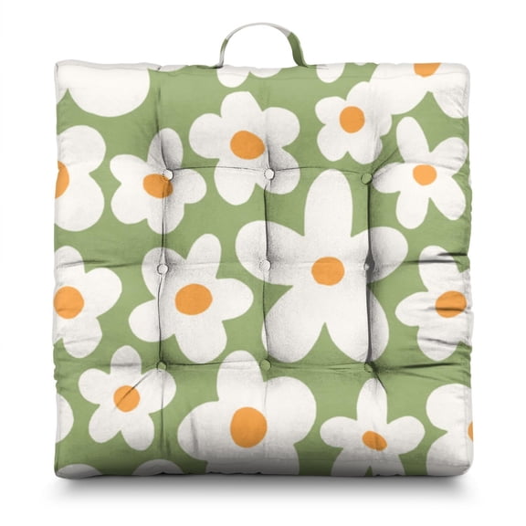 Sunny Daisy Floor Pillow 22x22 Inch Square Boho Cushion, Bright Floral Pattern, Cozy for Yoga & Reading Nook