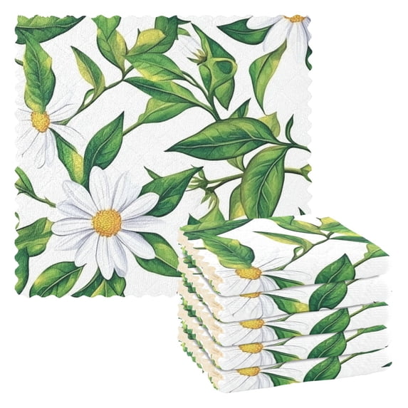 Sunny Daisy Pattern 6 Pack Kitchen Cleaning Cloths 11'' x 11'', Super Absorbent, Soft Double Layer Plush for Dish and Surface Cleaning