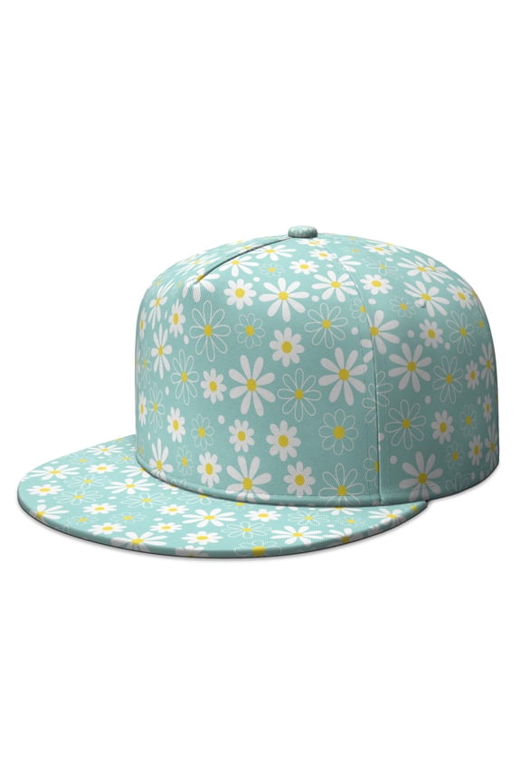 Sunny Daisy Print Baseball Cap - Retro Yellow Floral Flat Bill Hat - Breathable Snapback for All Seasons