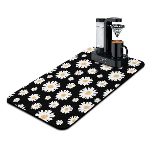 Sunny Daisy Rustic Coffee Station Mat - Country Daisy Absorbent Mat, Eco-Friendly