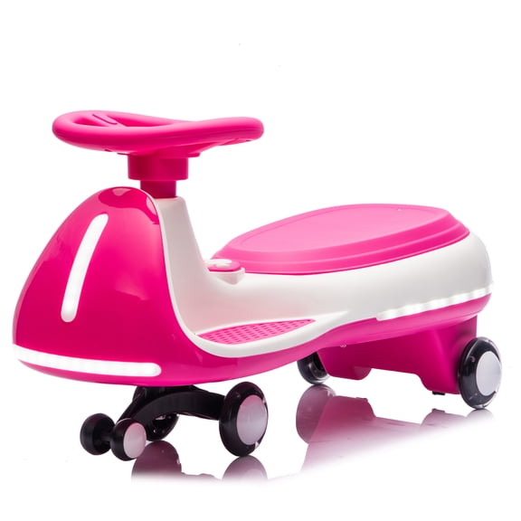 Sunny Day 12V Electric Kids Wiggle Ride On Car, 2-in-1 Smart Design, Controllable LED Stream Lights, Flashing PU Wheels, Wide Front Stabilizer Wheels, Triangular Stable Frame, Max 5MPH Speed, Bluetoo