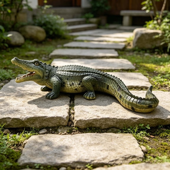Sunny Day 23" Simulated Crocodile Garden Statue, Realistic Resin Animal Figurine Ornament, Weatherproof Creative Indoor Outdoor Decor for Garden, Porch, Pond, Backyard Landscape Decoration