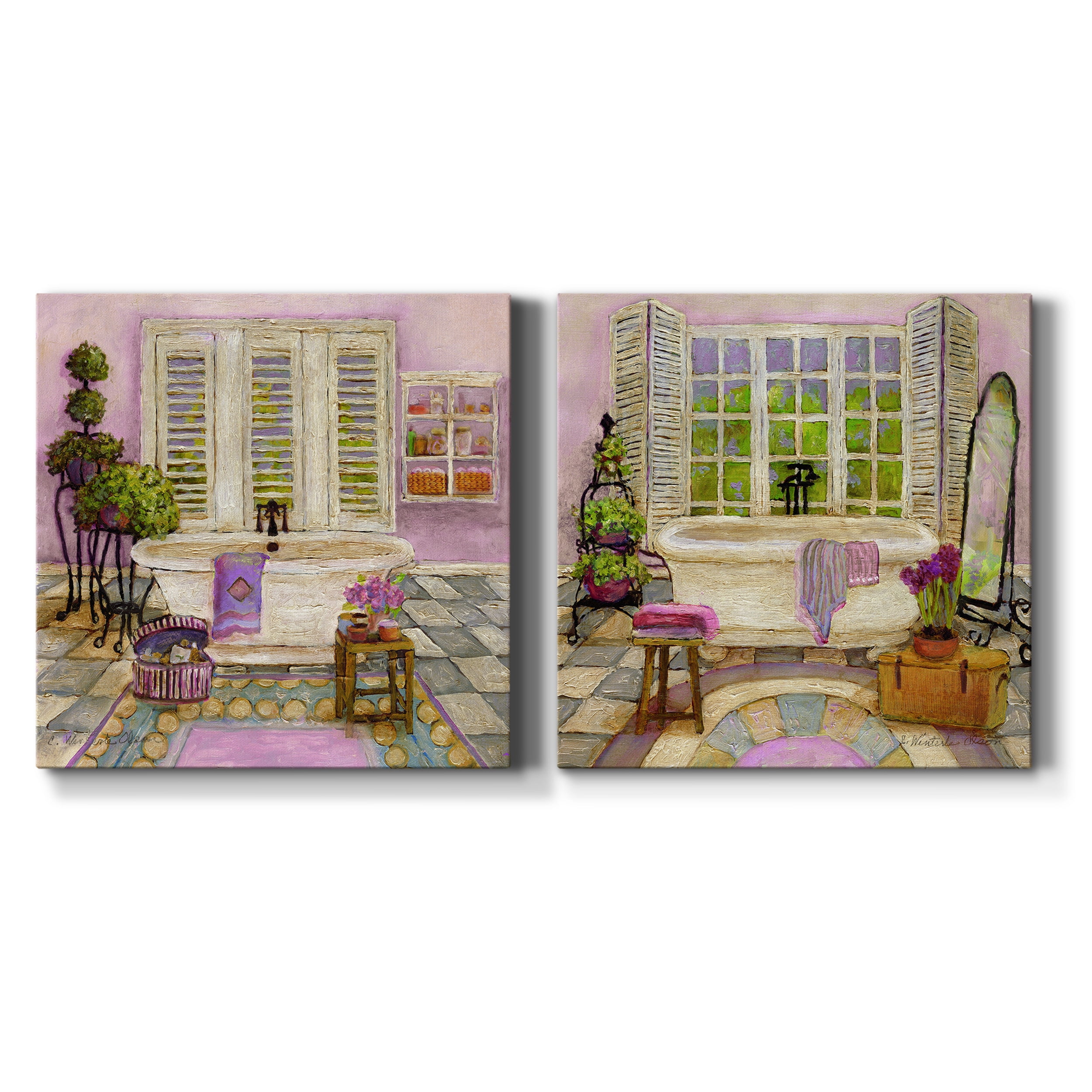 Sunny Day Bath I - Premium Gallery Wrapped Canvas - Ready to Hang Set of 2 - 16 x 16 Each