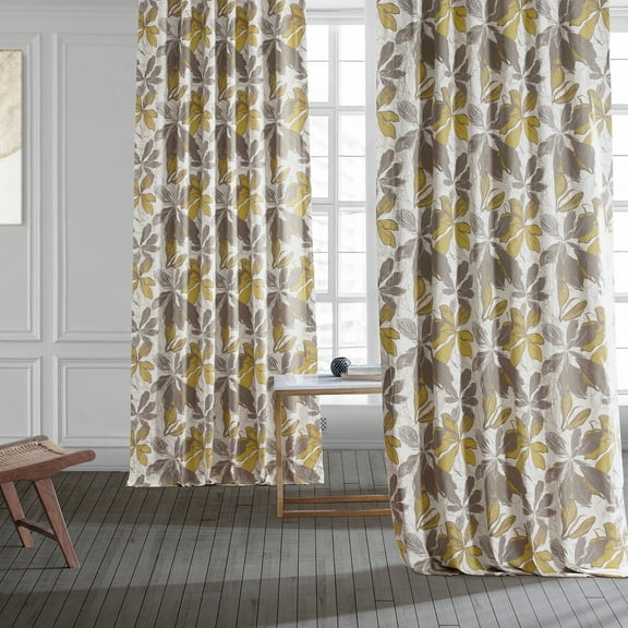 Sunny Day Gold Printed Cotton Curtain (1 Panel), Sunny Day Gold, 50W X 108L