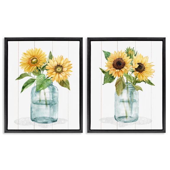 Stupell Industries Sunny Day Sunflowers 2 Piece Black Framed Floater Canvas Set, design by Livi Finn