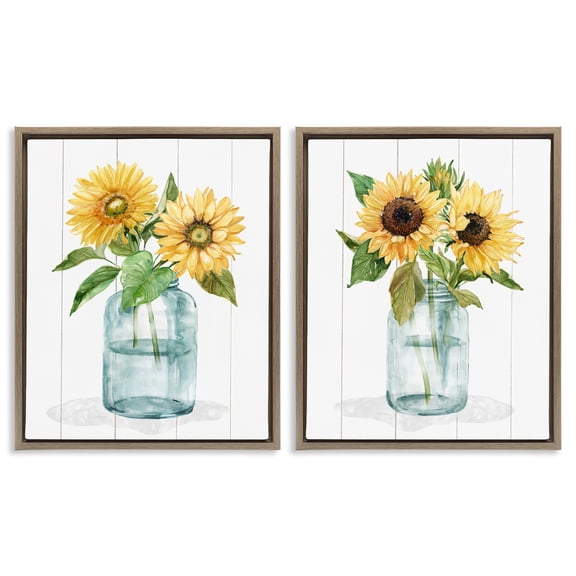 Stupell Industries Sunny Day Sunflowers 2 Piece Brown Framed Floater Canvas Set, design by Livi Finn