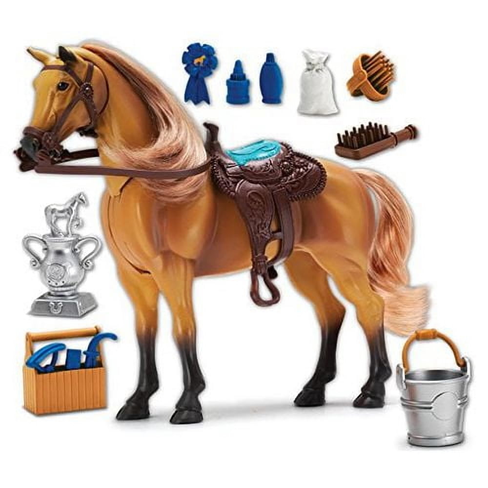 Sunny Days Entertainment Quarter Horse with Moveable Head Realistic Sound and 14 Grooming Accessories Blue Ribbon Champions Deluxe Toy Horses