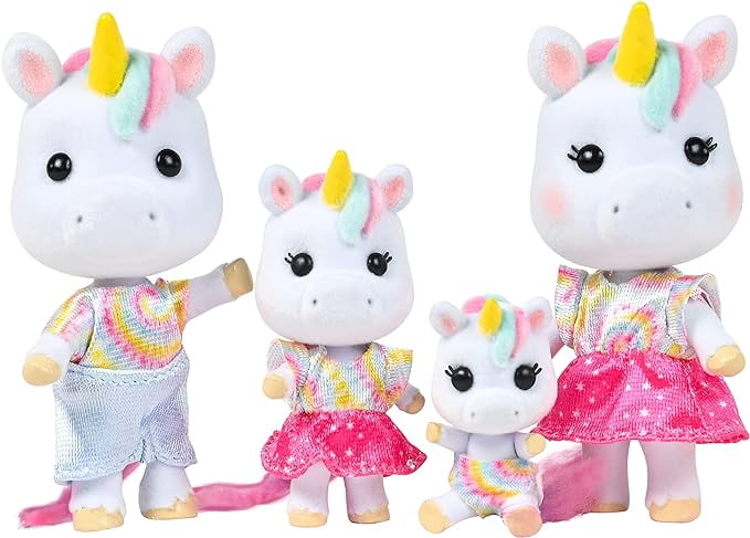 Sunny Days Entertainment Honey Bee Acres Rainbow Ridge Daydreamers Unicorn Family 4 Miniature Flocked Dolls | Small Fantasy Collectible Figures | Pretend Play Toys for Kids