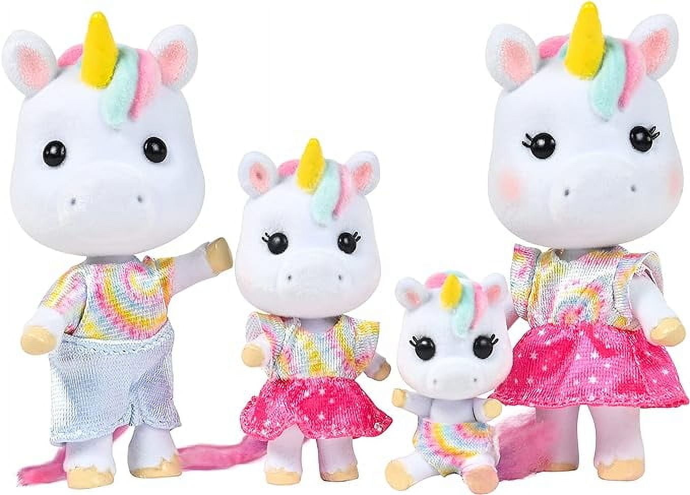 Sunny Days Entertainment Honey Bee Acres Rainbow Ridge Daydreamers Unicorn Family 4 Miniature Flocked Dolls | Small Fantasy Collectible Figures | Pretend Play Toys for Kids