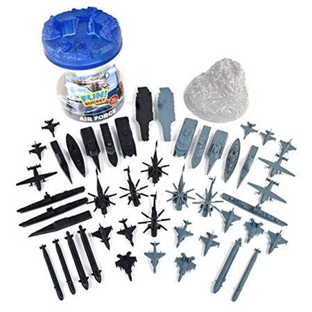 Sunny Days Entertainment Military Air Force Bucket 47 Assorted Battleships and Accessories Toy Play Set for Kids, Boys and Girls | Plastic Boat and Plane Figures with Storage Container