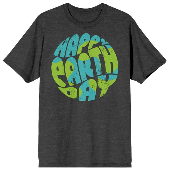 Sunny Days Happy Earth Day Adult Charcoal Heather Short Sleeve Crew Neck Tee-Large