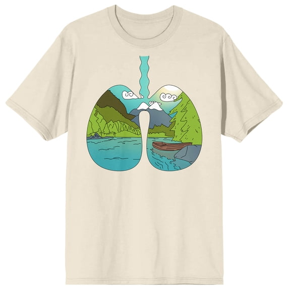 Sunny Days Mountain Graphic in Lungs Shape Adult Natural Short Sleeve Crew Neck Tee-Large