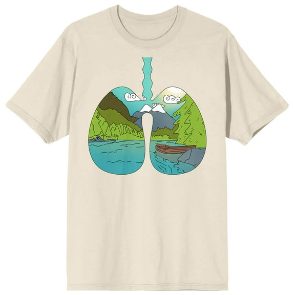 Sunny Days Mountain Graphic in Lungs Shape Adult Natural Short Sleeve Crew Neck Tee-Large