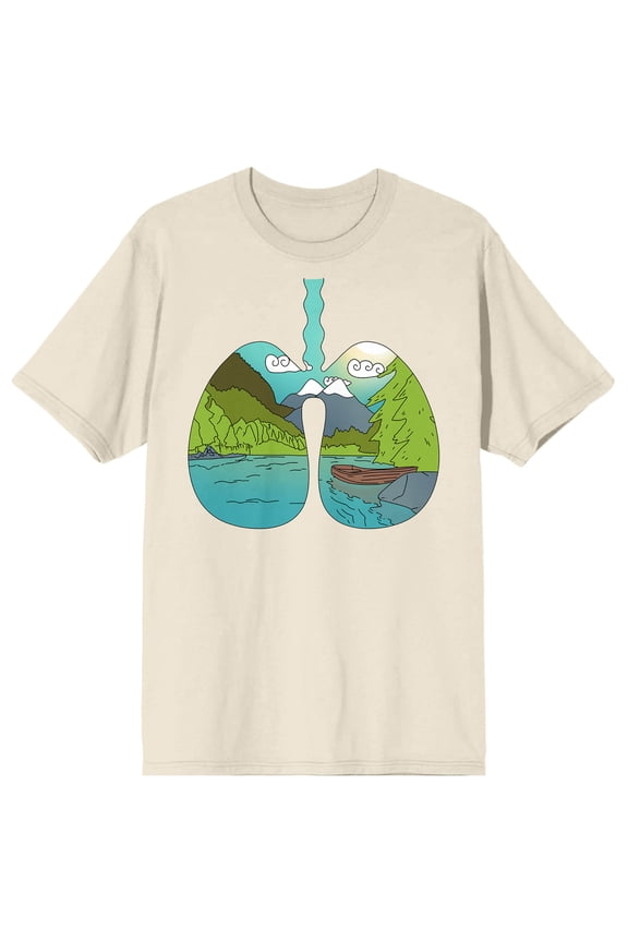 Sunny Days Mountain Graphic in Lungs Shape Adult Natural Short Sleeve Crew Neck Tee-Large