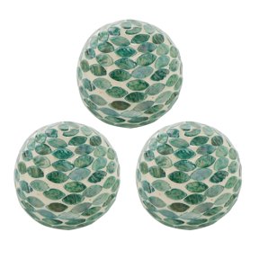 Sunny Decorative Ball Set of 3 Capiz Shell Details Green Ceramic 12 Inch