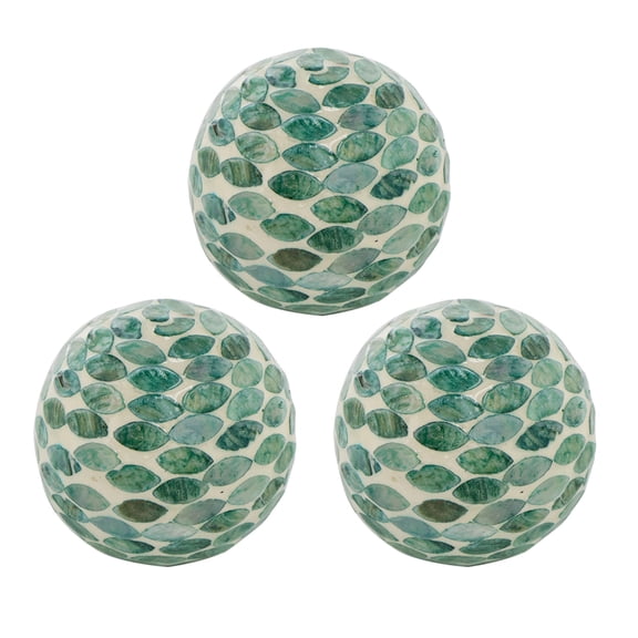 Sunny Decorative Ball Set of 3 Capiz Shell Details Green Ceramic 12 Inch