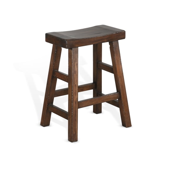 Sunny Designs 24" Saddle Seat Mahogany Wood Stool in Dark Chocolate (Set of 2)