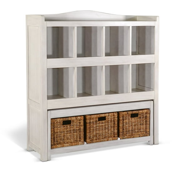 Sunny Designs 57" Modern Wood Storage Bookcase and Bench in Marble White