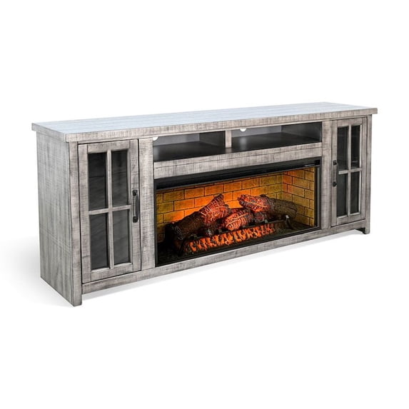 Sunny Designs 76" Grey Media Console with Electric Fireplace