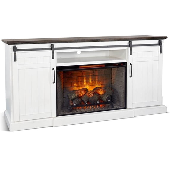 Sunny Designs 78" Barn Door Media Console with Electric Fireplace