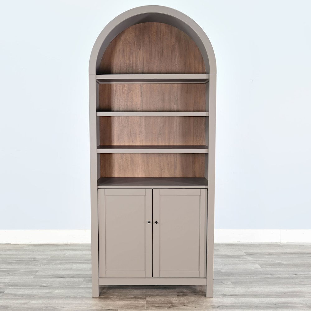 Off-White Arched Solid Wood Display Cabinet with Doors