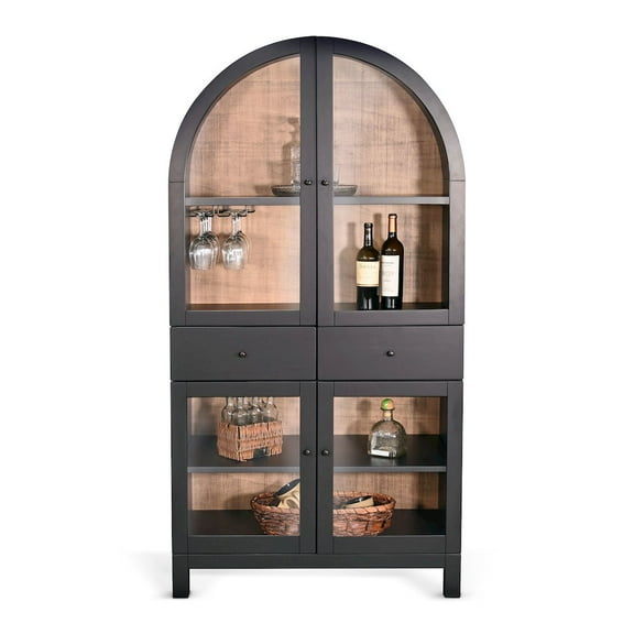 Sunny Designs Arched Wood Wine Bar Cabinet with Built-in Stemware Rack for Wine Glasses