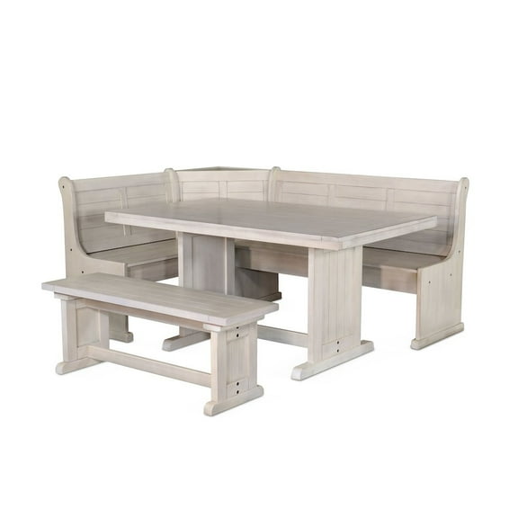 Sunny Designs Bayside Farmhouse Wood Breakfast Nook Set in Marble White