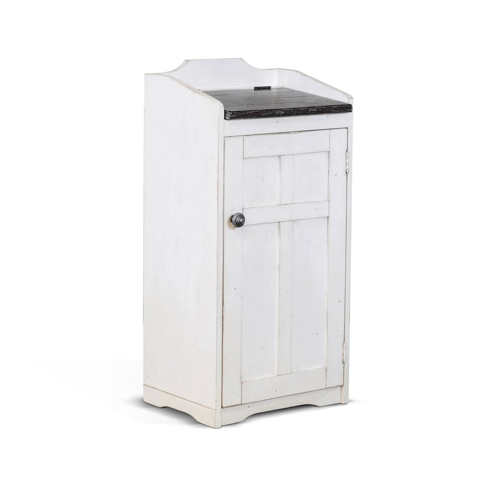 Sunny Designs Carriage House 16" Farmhouse Wood Trash Box in White/Dark Brown