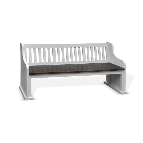 Sunny Designs Carriage House 34" Slat Back Wood Bench in White/Dark Brown