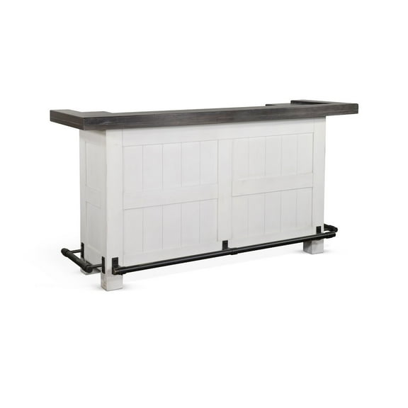 Sunny Designs Carriage House 78" Farmhouse Wood Bar Unit in Dark Brown/White