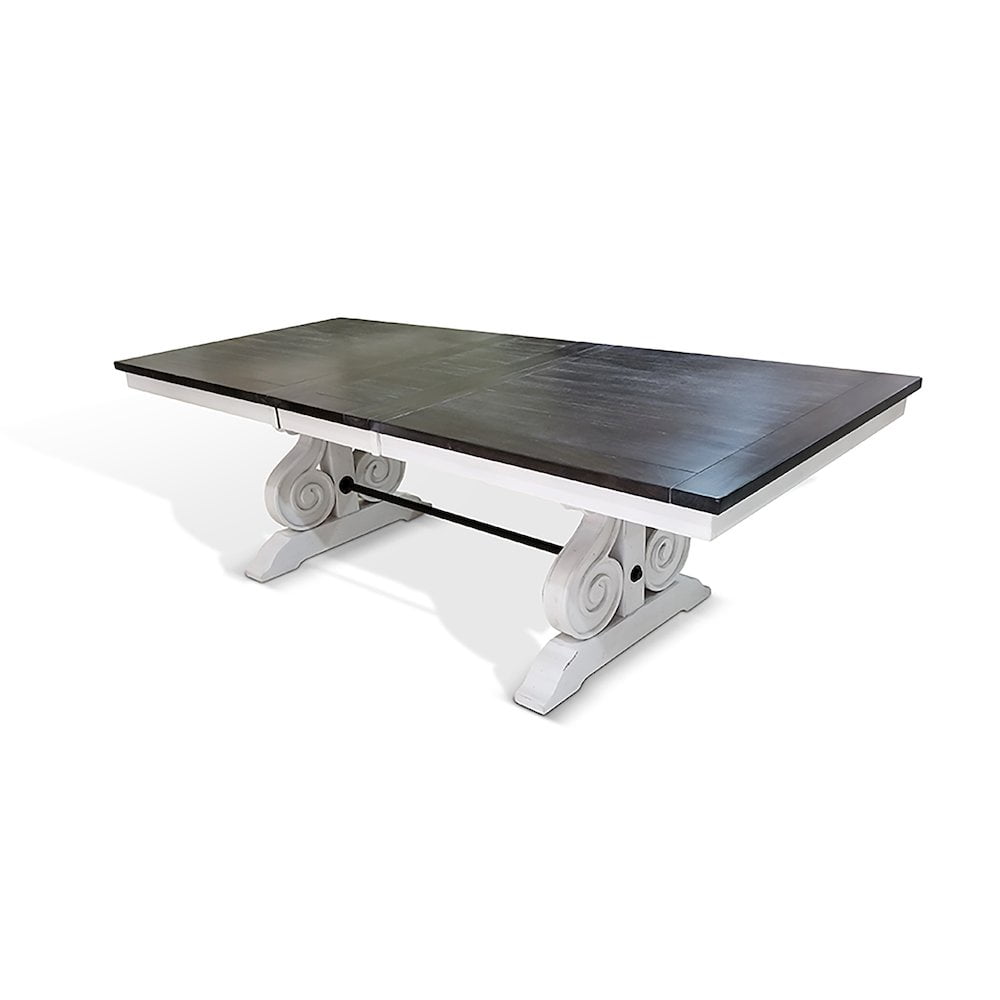 Carriage House 96" Extendable Brown and White Wood Trestle Table
