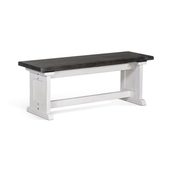 Sunny Designs Carriage House Farmhouse Wood Side Bench in Off White Dark Brown