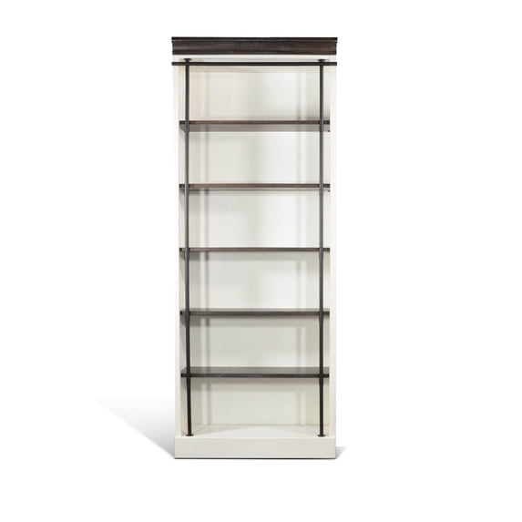 Sunny Designs Carriage House Wood and Metal Bookcase with Ladder in Off White