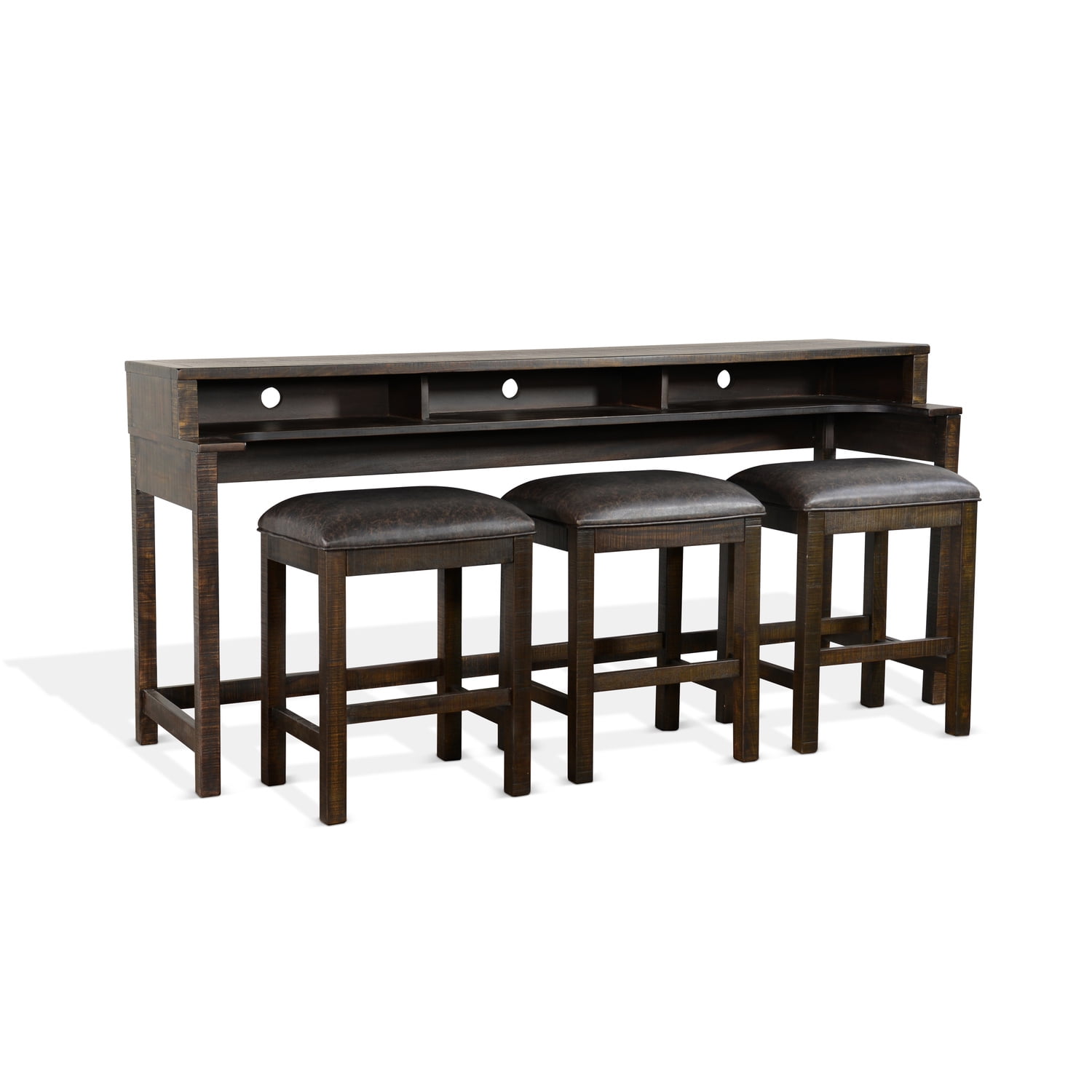 Brown Mahogany Rectangular Console Table with Storage and USB Power Pack