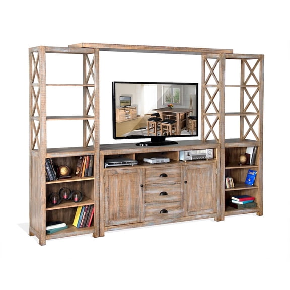 Sunny Designs Durango 114" Coastal Wood Entertainment Wall in Weathered Brown