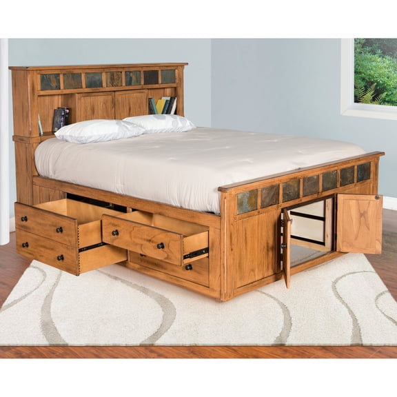 Sunny Designs Sedona 82" Wood Eastern King Bed with Storage in Rustic Oak