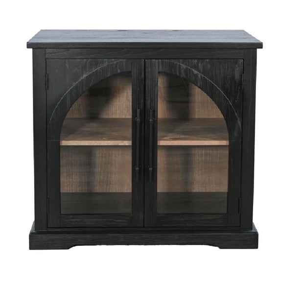 Sunny Designs Elena Wood Cabinet with Arched Glass Doors in Oak Grove/Umbra