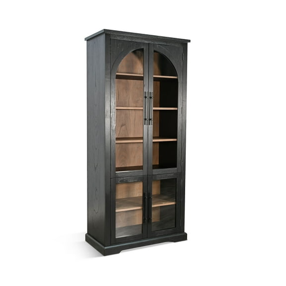 Sunny Designs Elena Tall Wood Cabinet with Arched Glass Doors