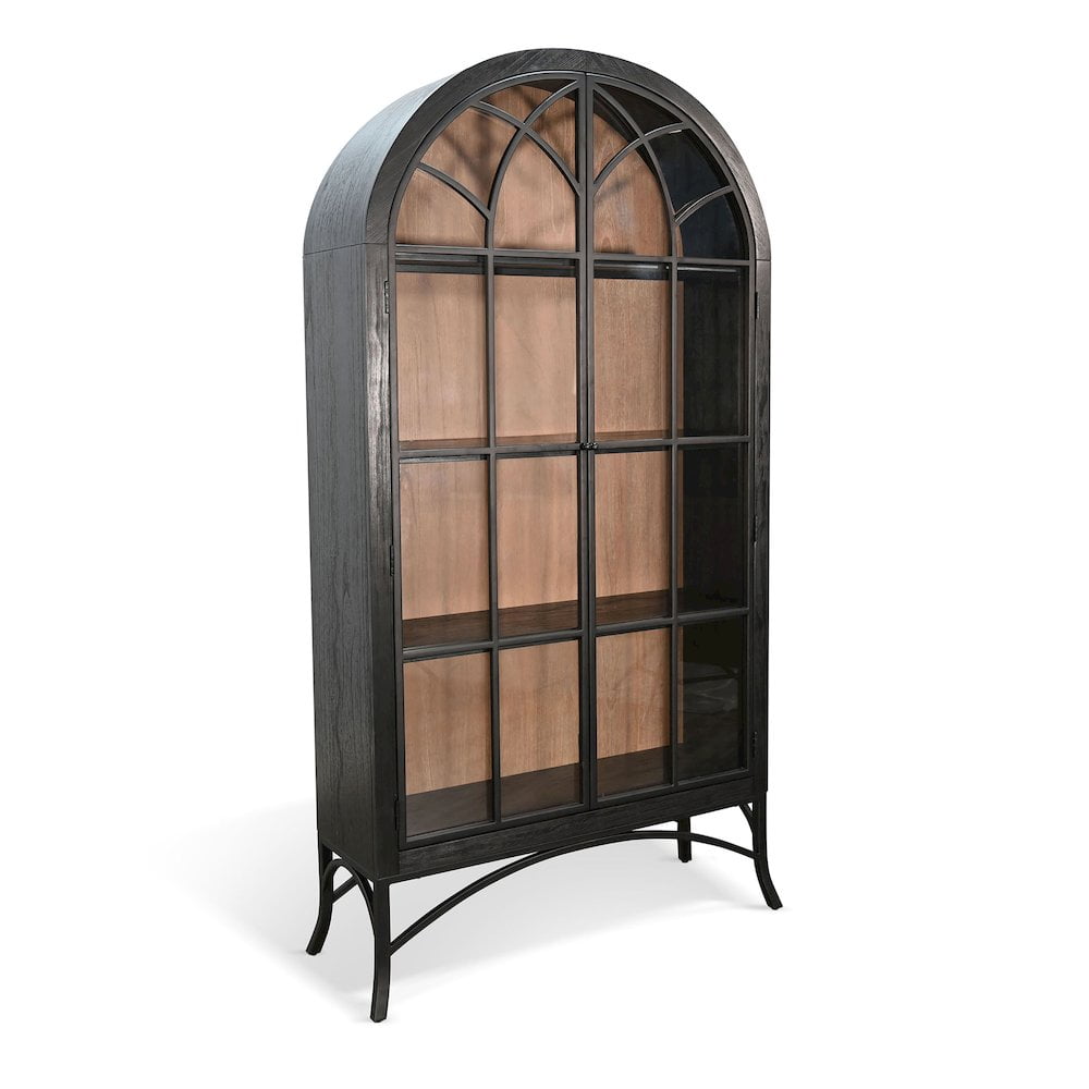 Ella Black and Natural Wood Glass Display Cabinet
