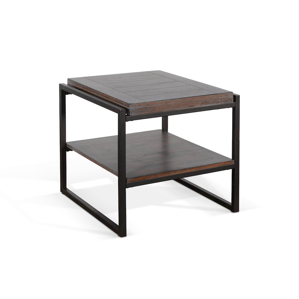 French Brown Mahogany and Metal Industrial End Table