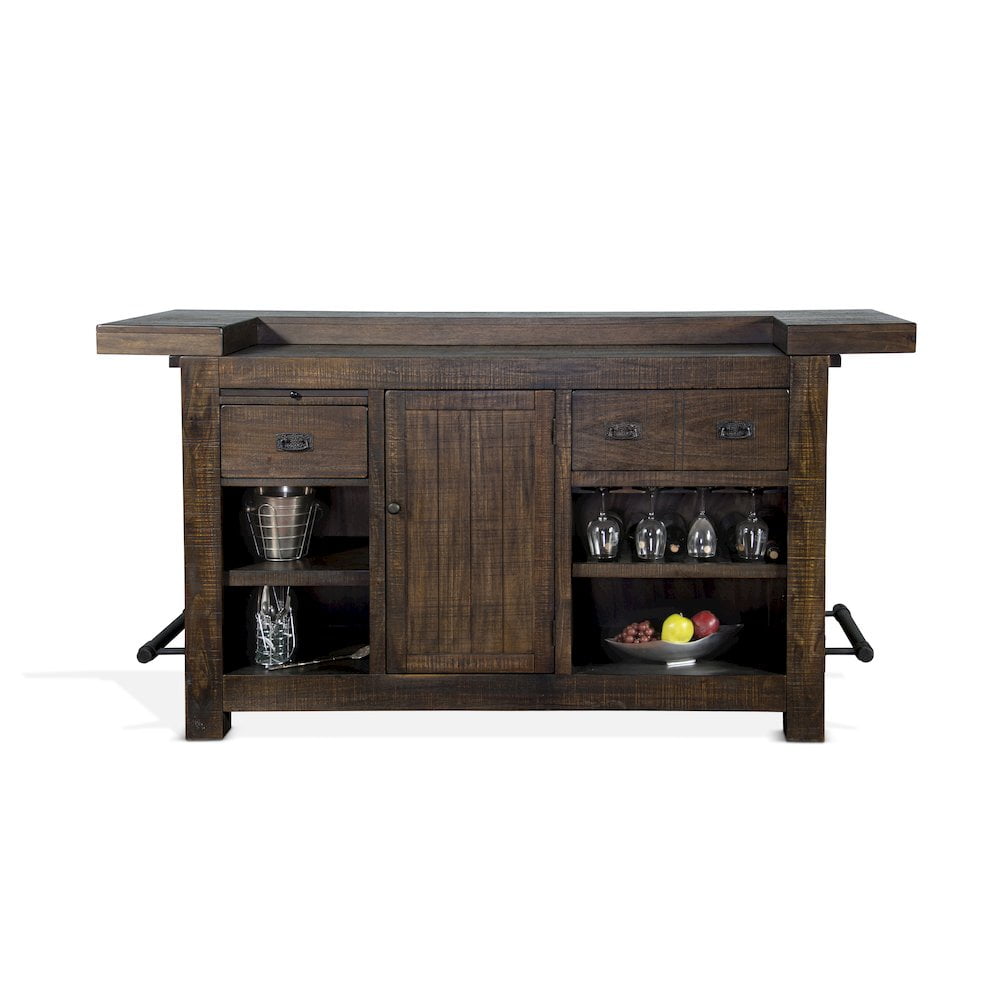 Homestead 80" Tobacco Leaf Mahogany Bar Unit with Metal Foot Rail