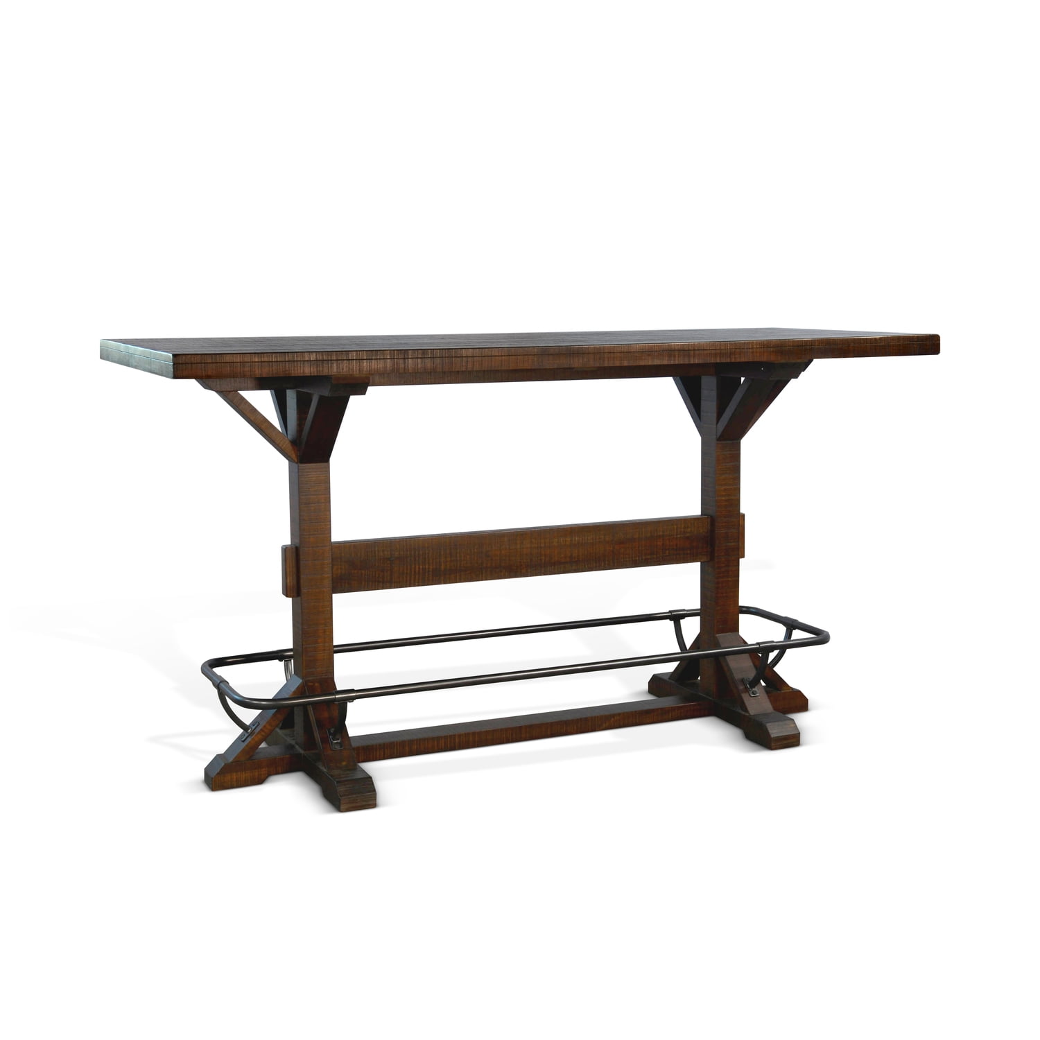 Mahogany and Mindi Solid Wood Rectangular Pub Table with Metal Foot Rail